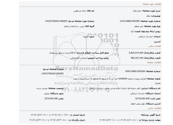 مزایده، ملک