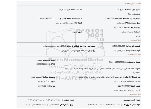 مزایده، ملک
