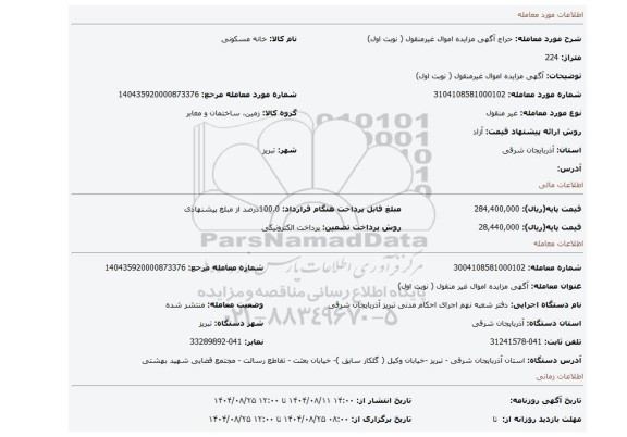 مزایده،  آگهی مزایده اموال غیرمنقول ( نوبت اول)