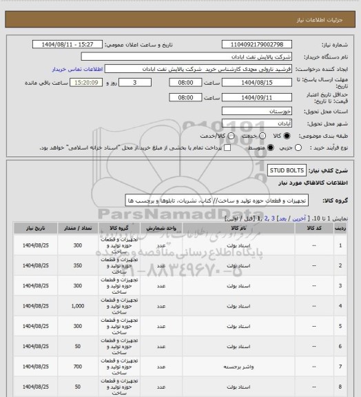 استعلام STUD BOLTS