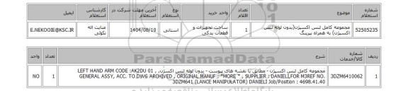 استعلام مجموعه کامل لنس اکسیژن(بدون لوله لنس اکسیژن) به همراه بیرینگ