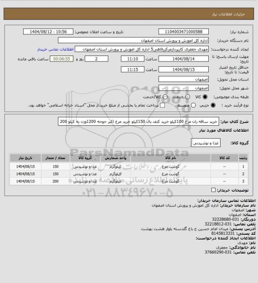 استعلام خرید ساقه ران مرغ 100کیلو خرید کتف بال 150کیلو خرید مرغ اکبر حوحه 1200وزن به کیلو 200