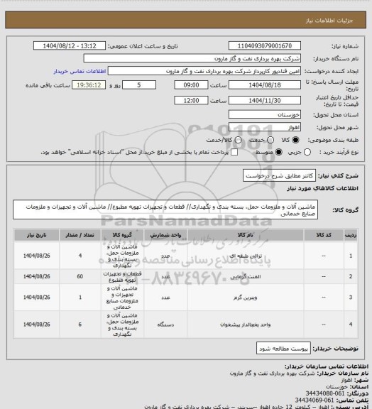 استعلام کانتر مطابق شرح درخواست