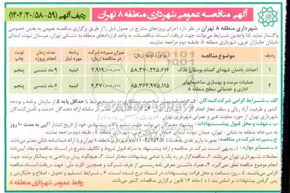 مناقصه احداث یادمان شهدای گمنام بوستان فدک....