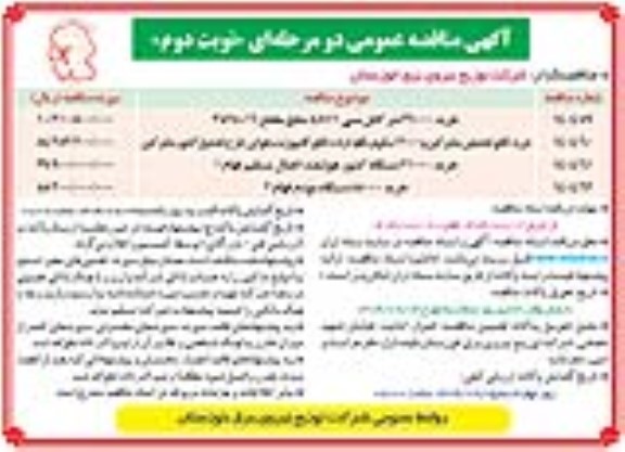 مناقصه خرید 36000 متر کابل مسی NYY با سطح مقطع 16+25*3.... / نوبت دوم