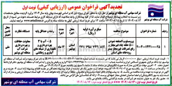 تجدید مناقصه پرومسلوب المنفعه نمودن 500 حلقه چاه غیرمجاز