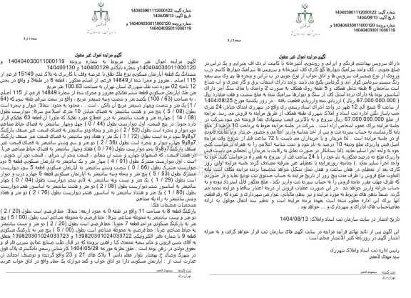 مزایده ششدانگ یک قطعه آپارتمان مسکونی