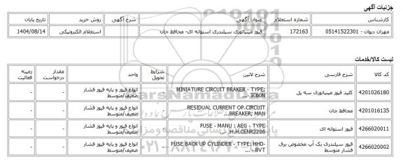 استعلام الکترونیکی، فیوز مینیاتوری سیلندری استوانه ای- محافظ جان