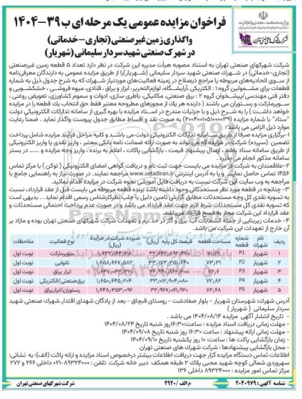 فراخوان مزایده عمومی واگذاری زمین غیر صنعتی( تجاری - خدماتی)