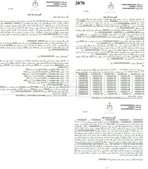 مزایده فروش ماشین آلات...