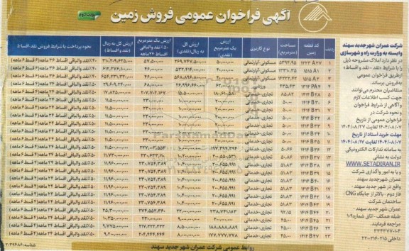 فراخوان عمومی فروش زمین / نوبت دوم