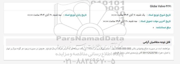 استعلام Globe Valve-4261