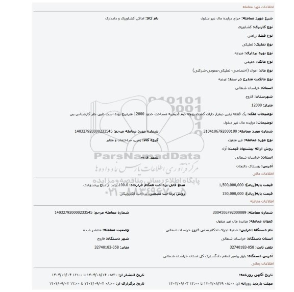 مزایده، مزایده مال غیر منقول
