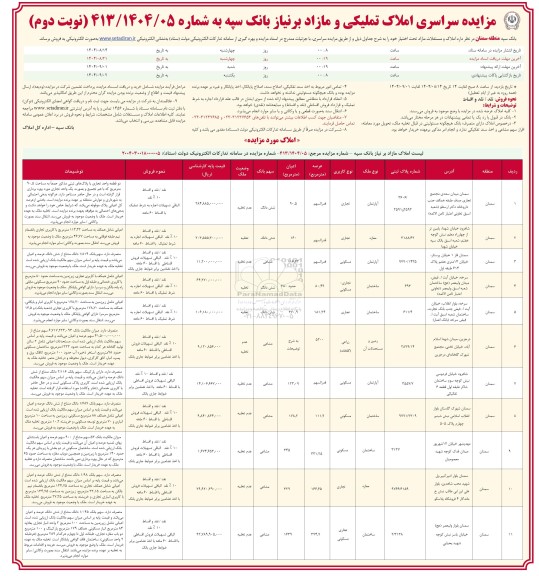 مزایده سراسری املاک تملیکی و مازاد - نوبت دوم 
