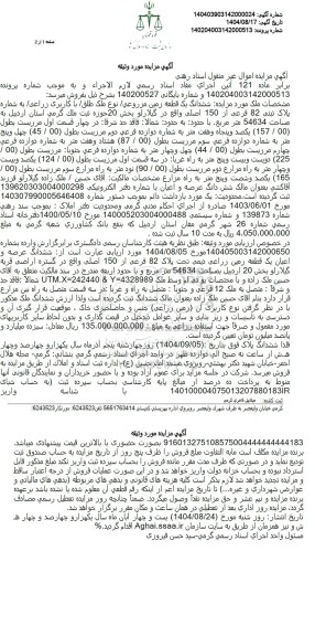 مزایده ششدانگ یک قطعه زمین مزروعی نوع ملک طلق با کاربری زراعی به شماره پلاک ثبتی 82 فرعی از 150 اصلی 