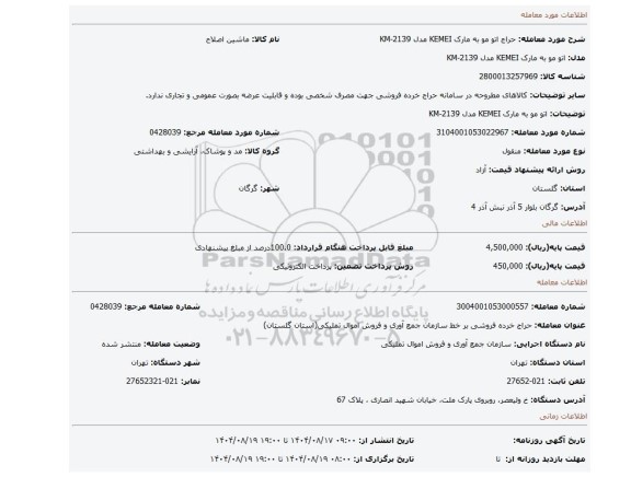 مزایده، اتو مو به مارک KEMEI مدل KM-2139