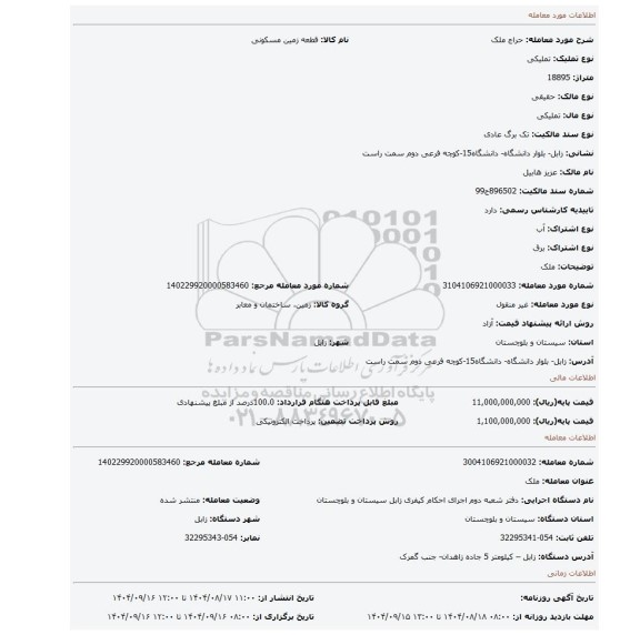 مزایده، ملک