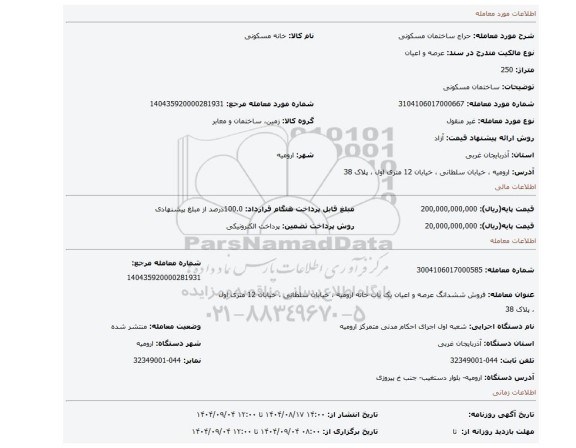 مزایده، ساختمان مسکونی