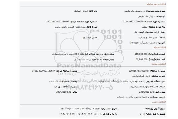 مزایده، فروش مال توقیفی