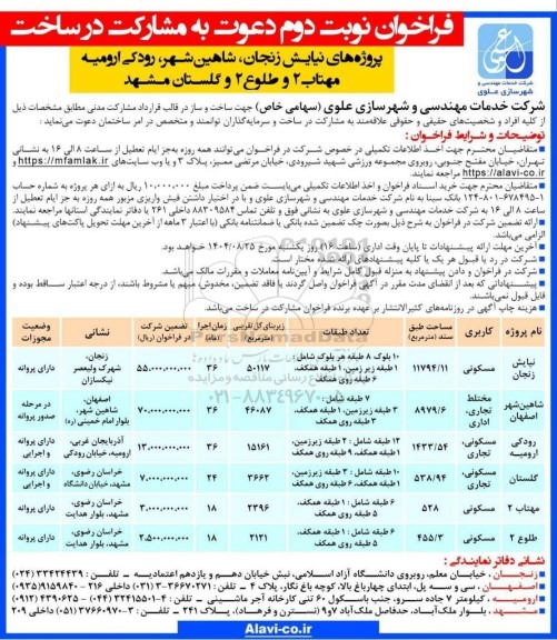 فراخوان دعوت به مشارکت در ساخت / نوبت دوم