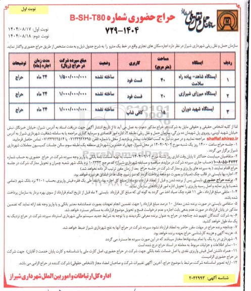 حراج حضوری اجاره مکان های تجاری نوبت دوم