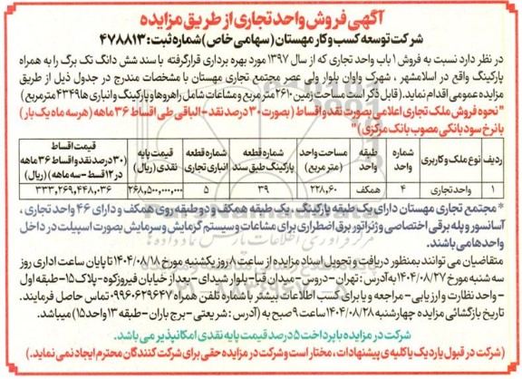 آگهی فروش واحد تجاری