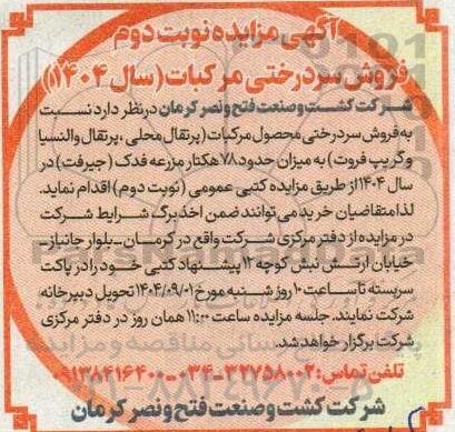 مزایده فروش سردرختی مرکبات- نوبت دوم 