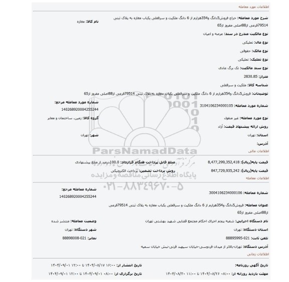مزایده، فروش5دانگ و354هزارم از 6 دانگ ملکیت و سرقفلی یکباب مغازه به پلاک ثبتی 79514فرعی از88اصلی مفروز از65