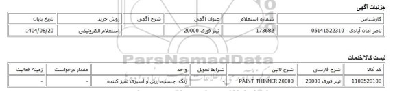 استعلام الکترونیکی، تینر فوری 20000