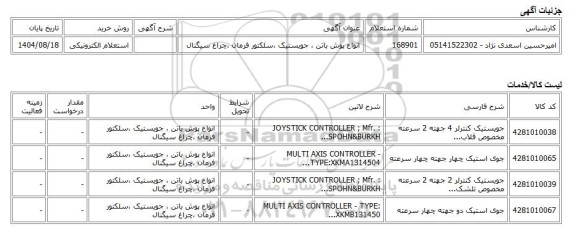 استعلام الکترونیکی، انواع پوش باتن ، جویستیک ،سلکتور فرمان ،چراغ سیگنال