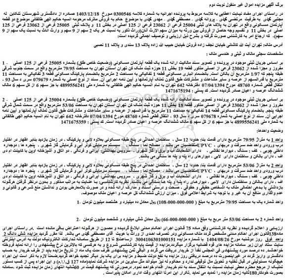 مزایده دو قطعه آپارتمان مسکونی
