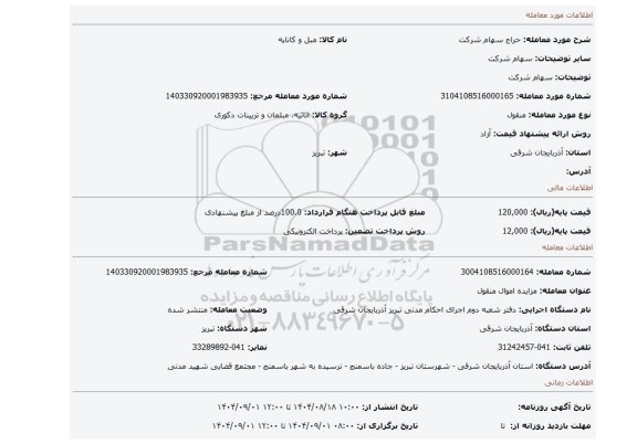 مزایده، سهام شرکت