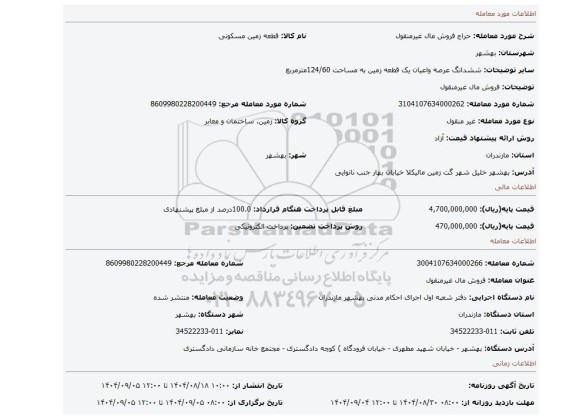 مزایده، فروش مال غیرمنقول