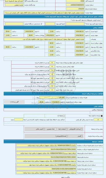 مزایده ، فروش اموال مستعمل و مازاد (اقلام بصورت کلی بفروش می رسد)
