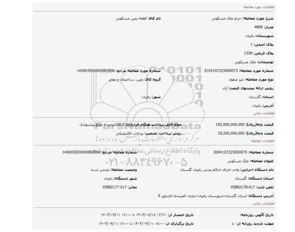 مزایده، ملک مسکونی