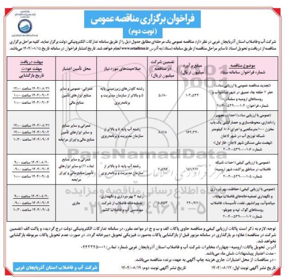 مناقصه عمومی حفر 7 حلقه چاه عمیق در شهر ...- نوبت دوم