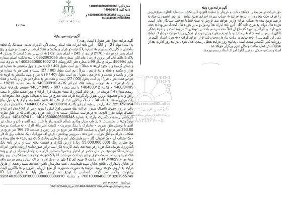 مزایده تمامی ششدانگ یک قطعه ساختمان با کاربری مسکونی