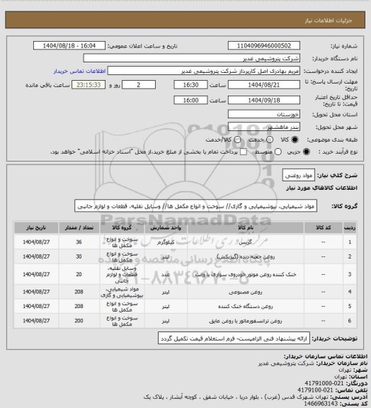 استعلام مواد روغنی