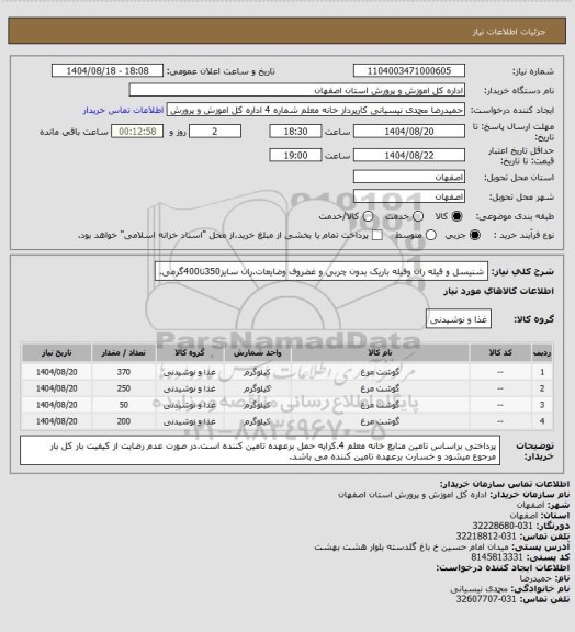 استعلام شنیسل و فیله ران وفیله باریک بدون چربی و غضروف وضایعات.ران سایز350تا400گرمی.