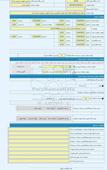 مزایده ، مرحله ششم واگذاری املاک مازاد تجاری و آموزشی مدیریت آموزش و پرورش ناحیه یک ری
