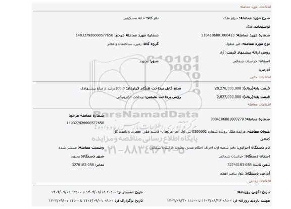 مزایده، ملک