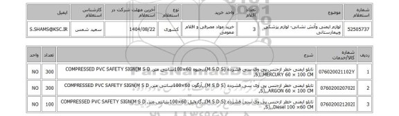 استعلام لوازم ایمنی وآتش نشانی- لوازم پزشکی وبیمارستانی