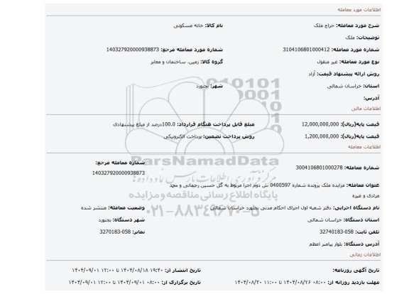 مزایده، ملک