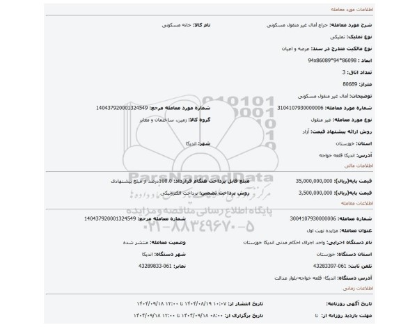 مزایده، lمال غیر منقول مسکونی