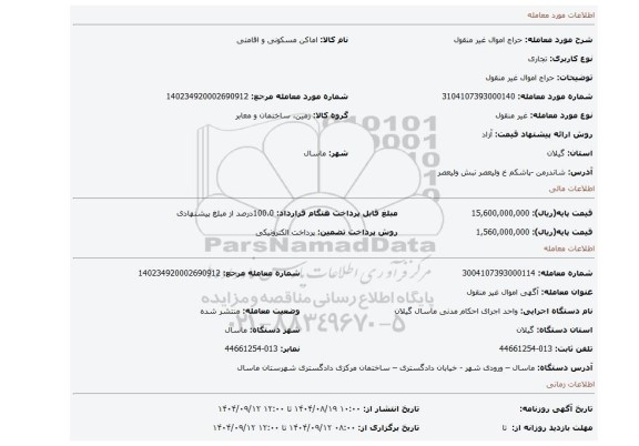 مزایده، حراج اموال غیر منقول