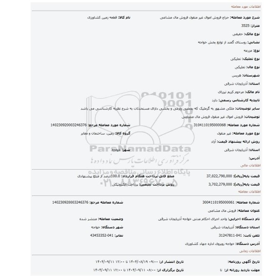 مزایده، فروش اموال غیر منقول فروش مال مشاعی