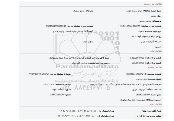 مزایده، مزایده خودرو