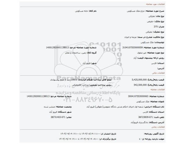 مزایده، ملک مسکونی