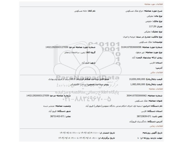 مزایده، ملک مسکونی