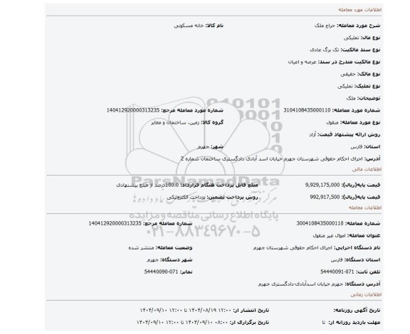 مزایده، ملک